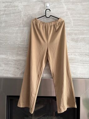 Wide-Leg Elastic Waist Trousers - Beige